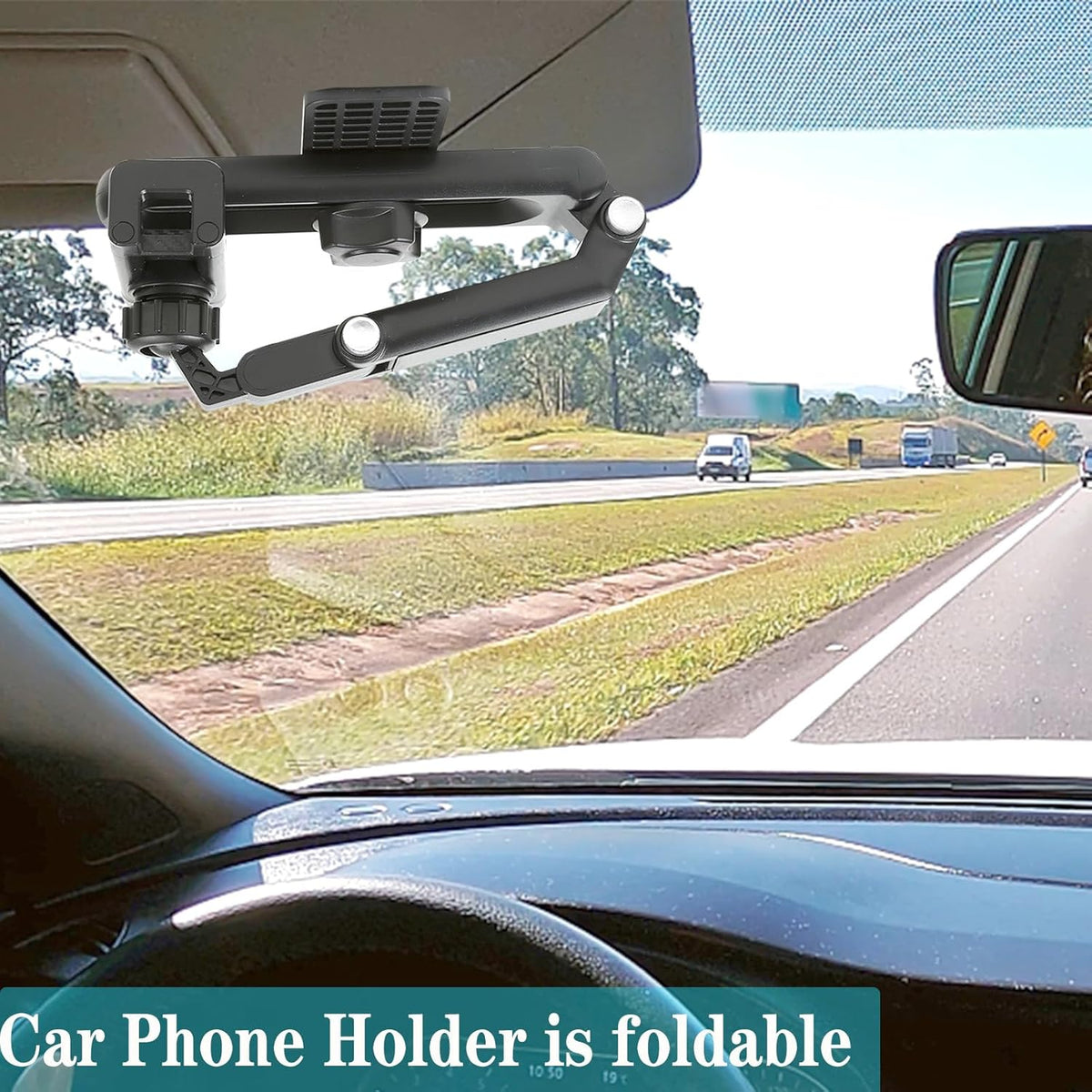 Sun Visor Car Phone Holder，1080° Multifunctional Sun Visor Universal 360 Rotating Rear View Mirror Phone Holder, Foldable Cell Phone Mount Clip for All Mobile Phones
