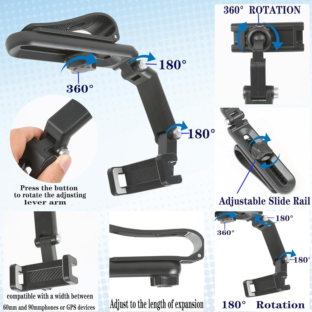 Sun Visor Car Phone Holder，1080° Multifunctional Sun Visor Universal 360 Rotating Rear View Mirror Phone Holder, Foldable Cell Phone Mount Clip for All Mobile Phones