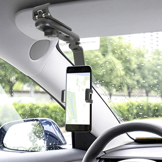 Sun Visor Car Phone Holder，1080° Multifunctional Sun Visor Universal 360 Rotating Rear View Mirror Phone Holder, Foldable Cell Phone Mount Clip for All Mobile Phones